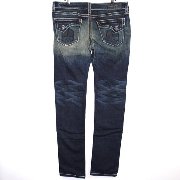 Rawkn Womens 32 x 34 Big Skull Y2K Style Skinny Jeans NEW M1042 - Picture 1 of 9